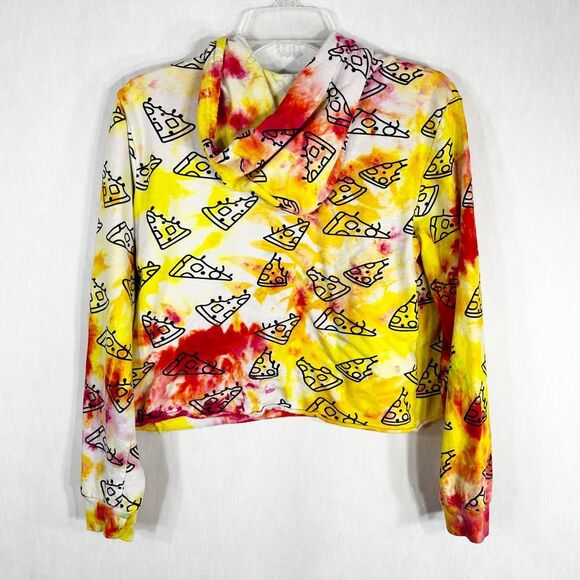 On Fire Large Hoodie Pizza Pizzazz Tie Dye All Over Print Yellow Red 1015 - Picture 2 of 12